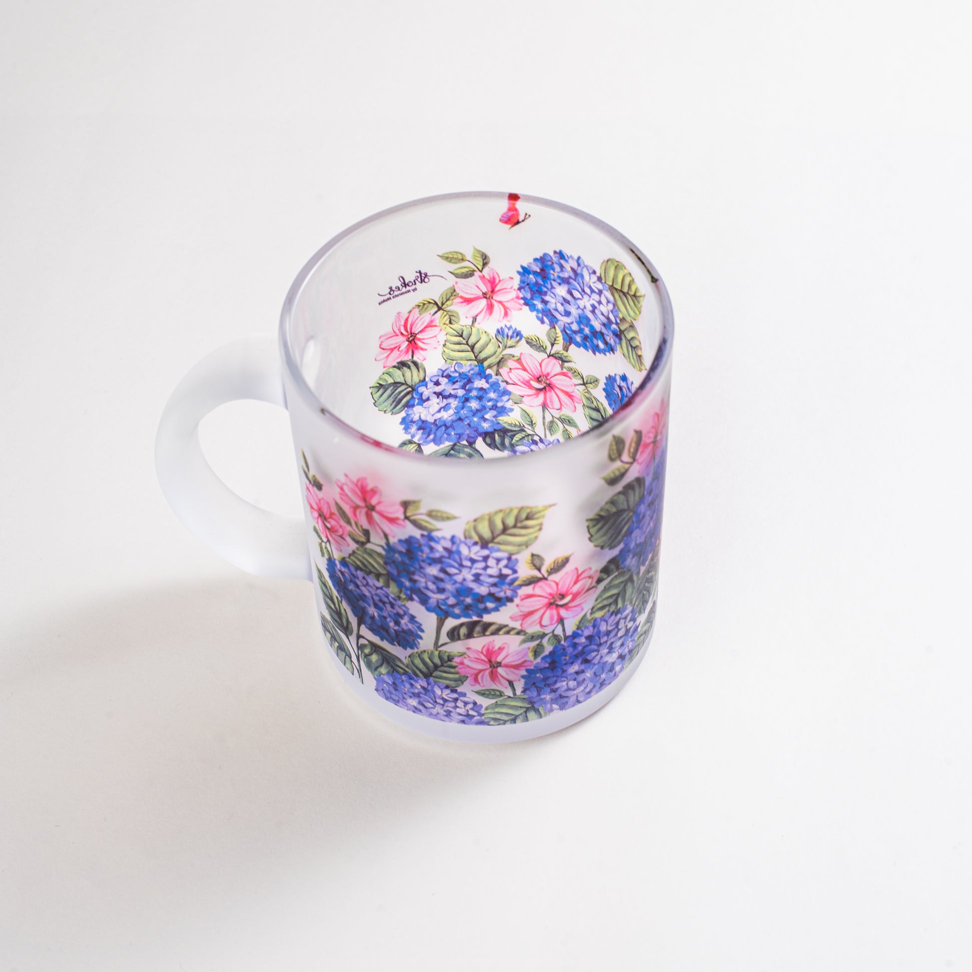 Hydrangea Frosted Glass Mug