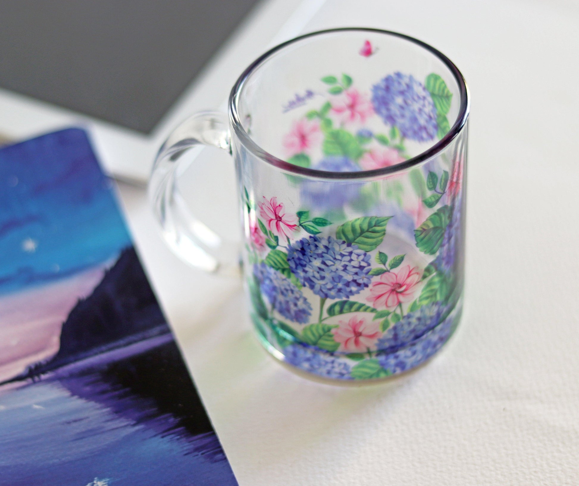 Hydrangea Glass Mug