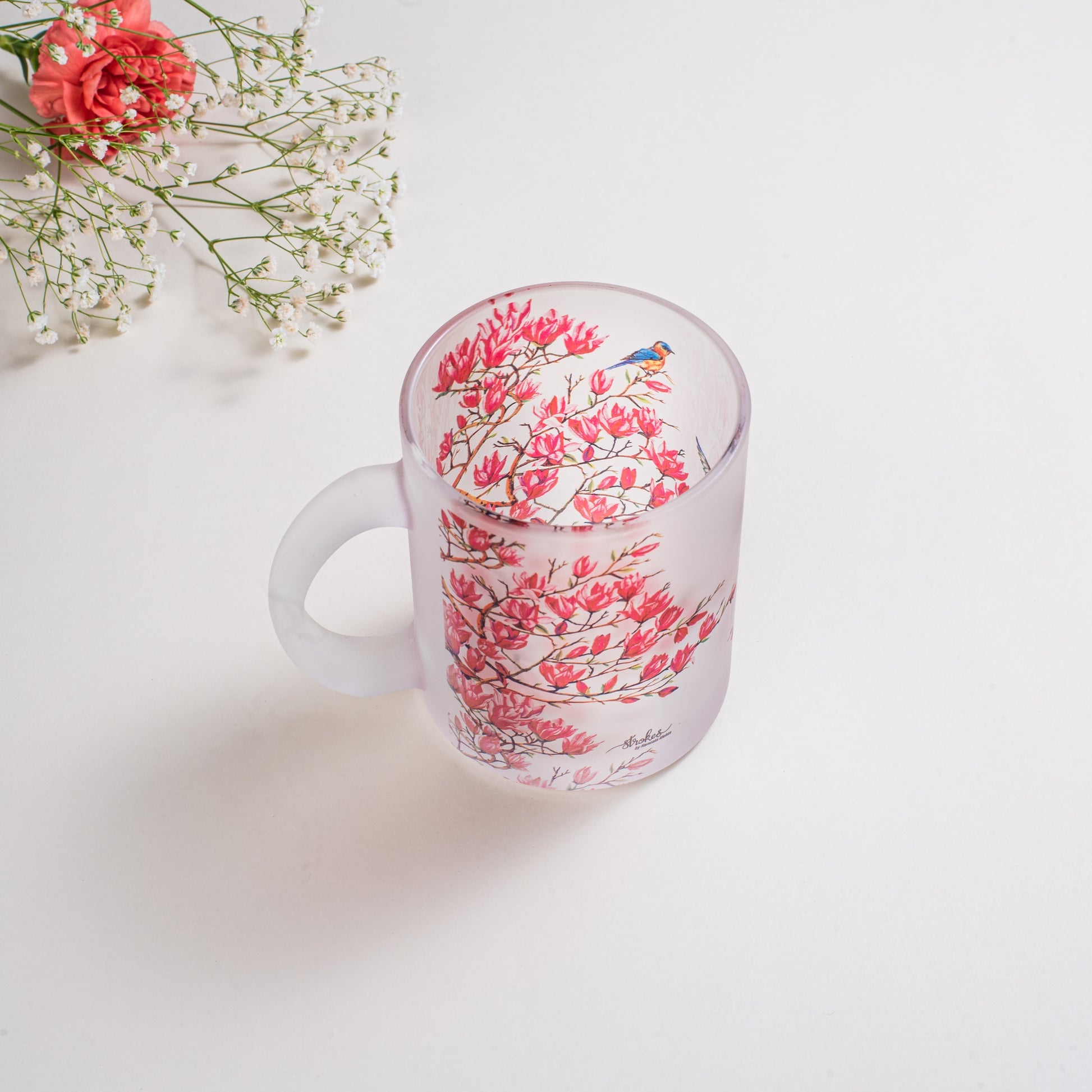 Pink Magnolias Frosted Glass Mug