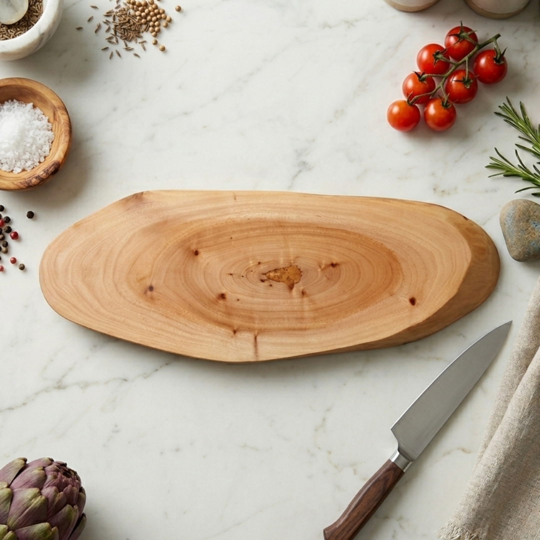 Organic Neem Wood Live Edge Serving Platter – Antibacterial Long Oval Charcuterie Board & Natural Cutting Slab | Eco-Friendly Anti-Microbial Tree Slice Tray for Kitchen, Dining, & Rustic Home Décor