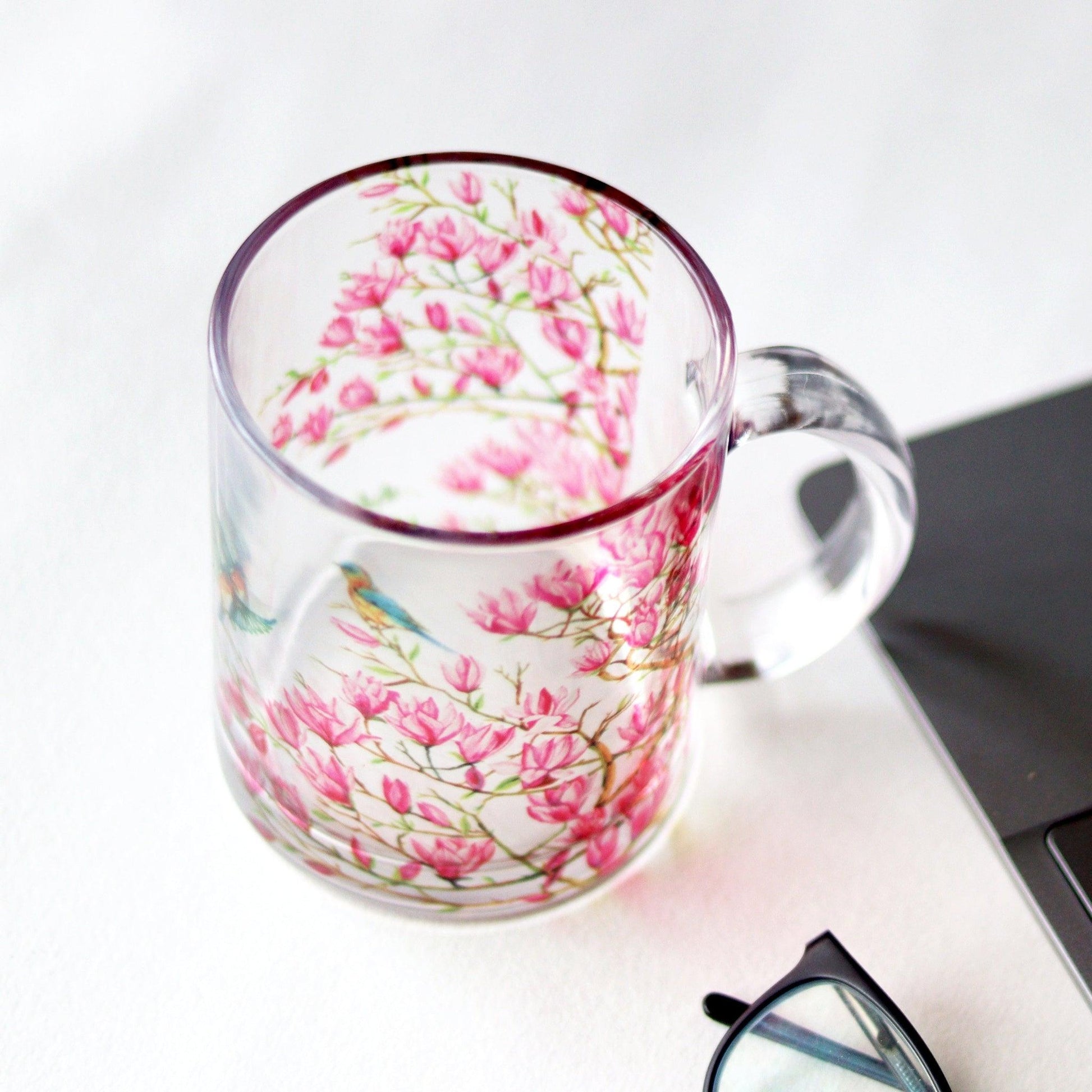 Pink Magnolias Glass Mug