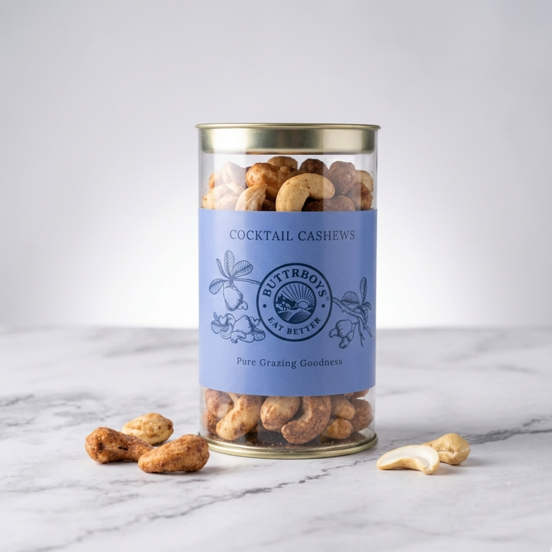 Cocktail Cashews | Premium Roasted & Flavored Cashew Nuts | ButtrBoys Gourmet Snack Jar