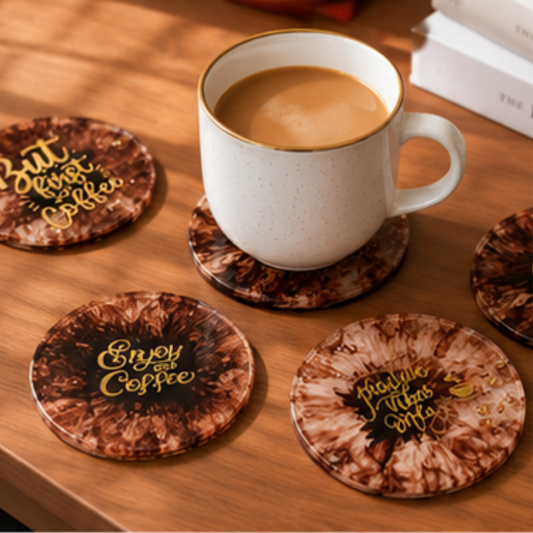 Coffee-Themed Handmade Resin Coaster Set of 4 | Coffee Lover Gift | Table Protection & Home Décor