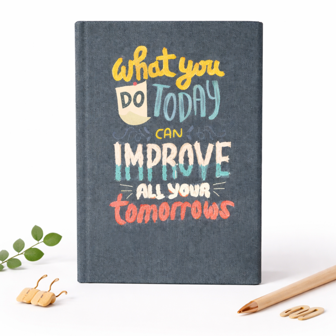 Hand-Embroidered Inspirational Notebook – "What You Do Today Can Improve All Your Tomorrows" – Floral Quote Journal, Personal Planner & Unique Gift A4 SIZE