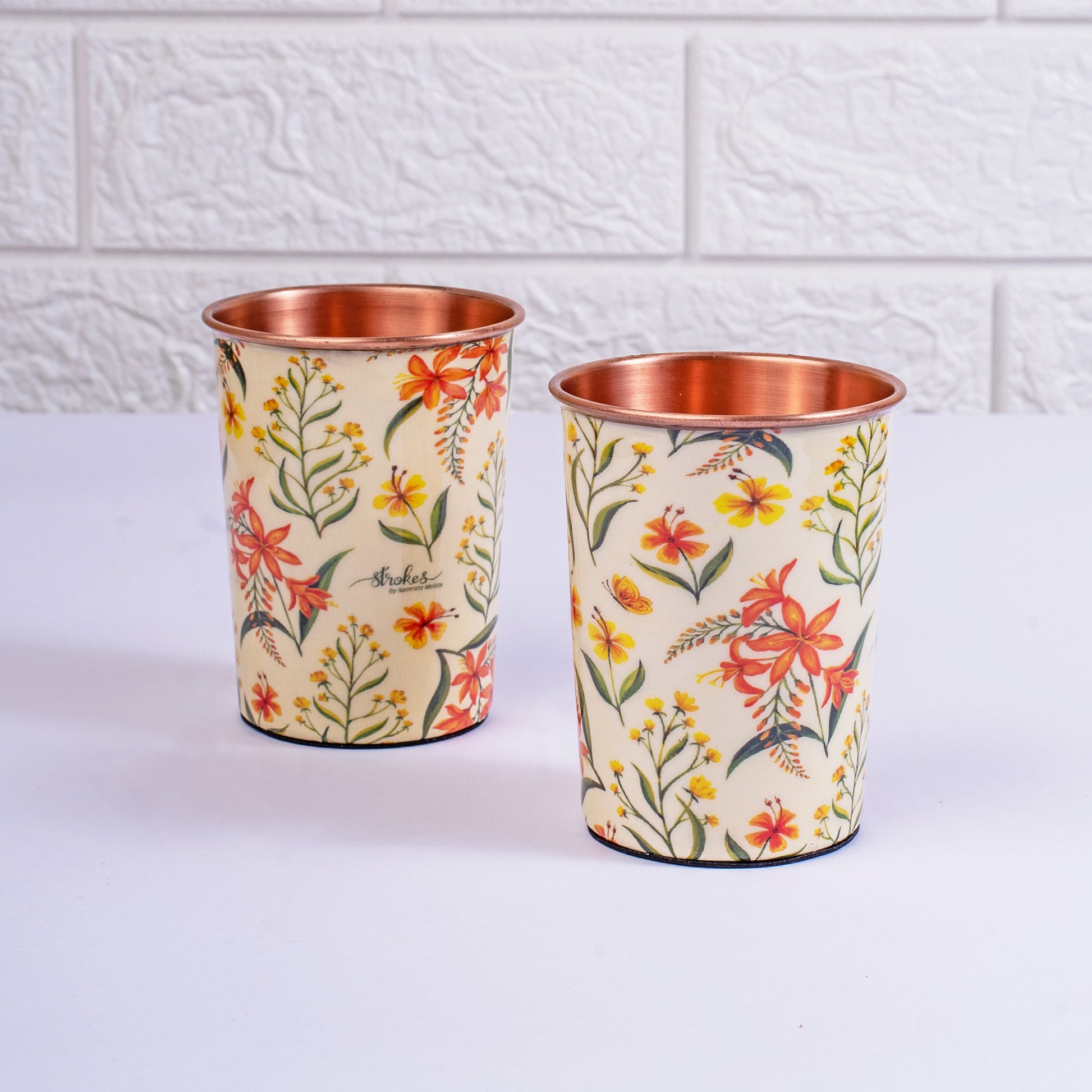 Summer Blossoms Copper Tumbler Set of 2