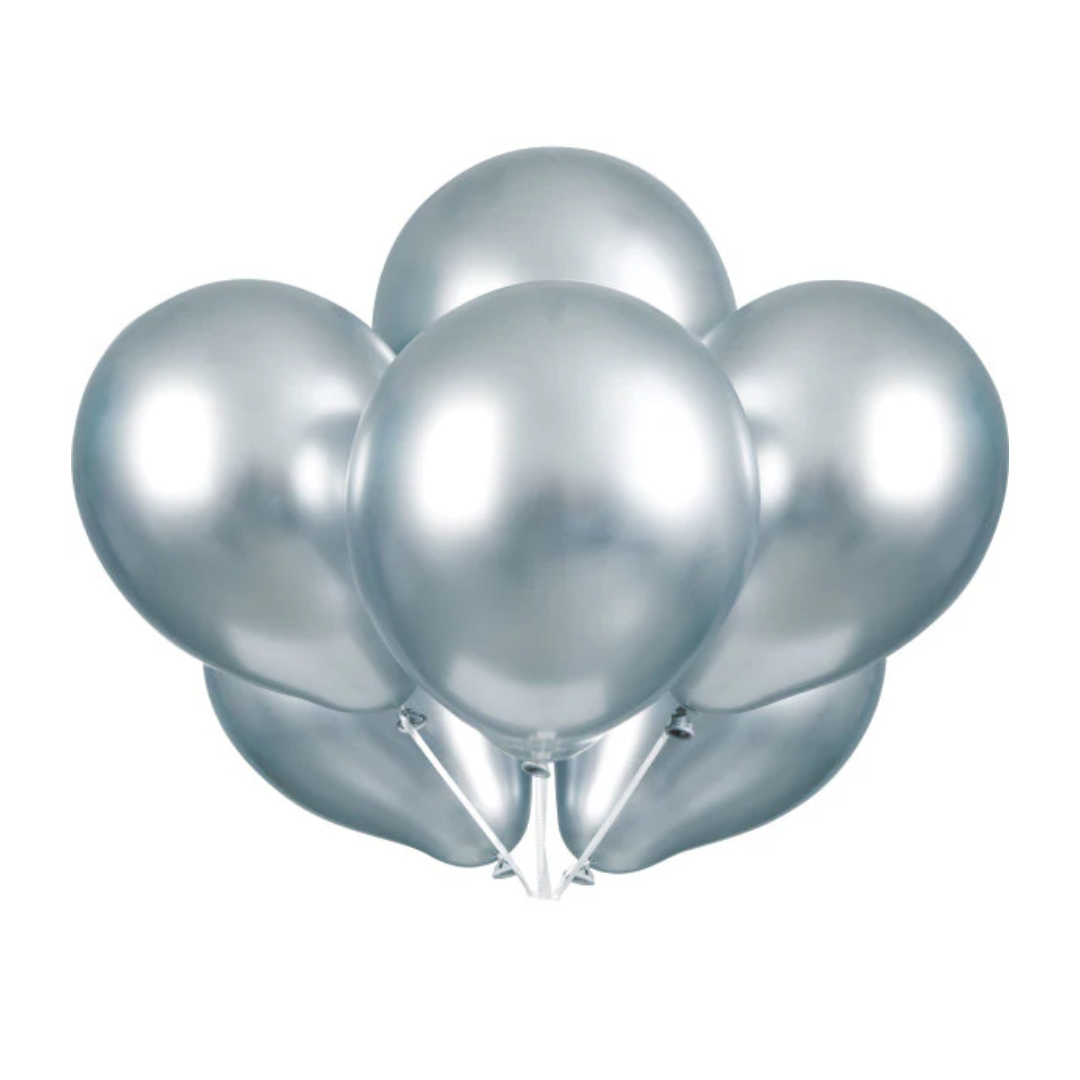 11 INCH SILVER PLATINUM BALLOONS 6/PKT