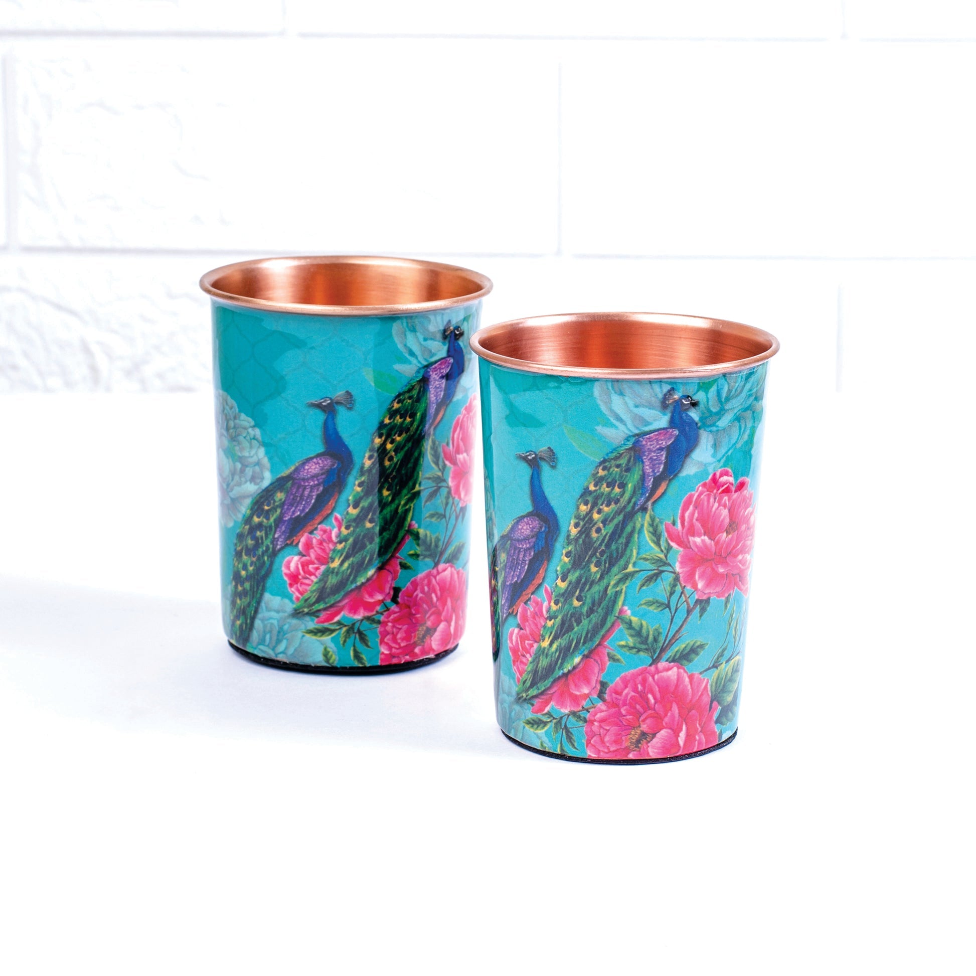 Royal Peacock Copper Tumbler Set of 2