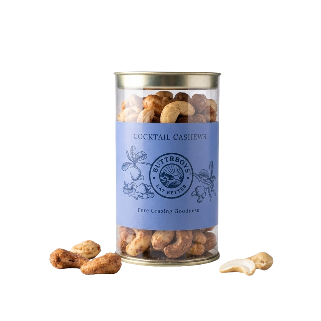 Cocktail Cashews | Premium Roasted & Flavored Cashew Nuts | ButtrBoys Gourmet Snack Jar