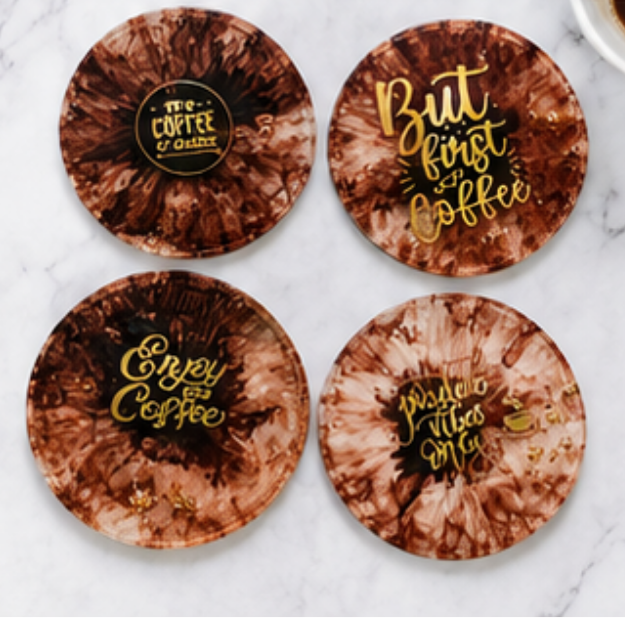 Coffee-Themed Handmade Resin Coaster Set of 4 | Coffee Lover Gift | Table Protection & Home Décor