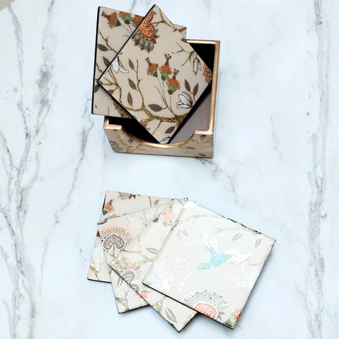 Hummingbird & Botanical Keepsake Coaster Set
