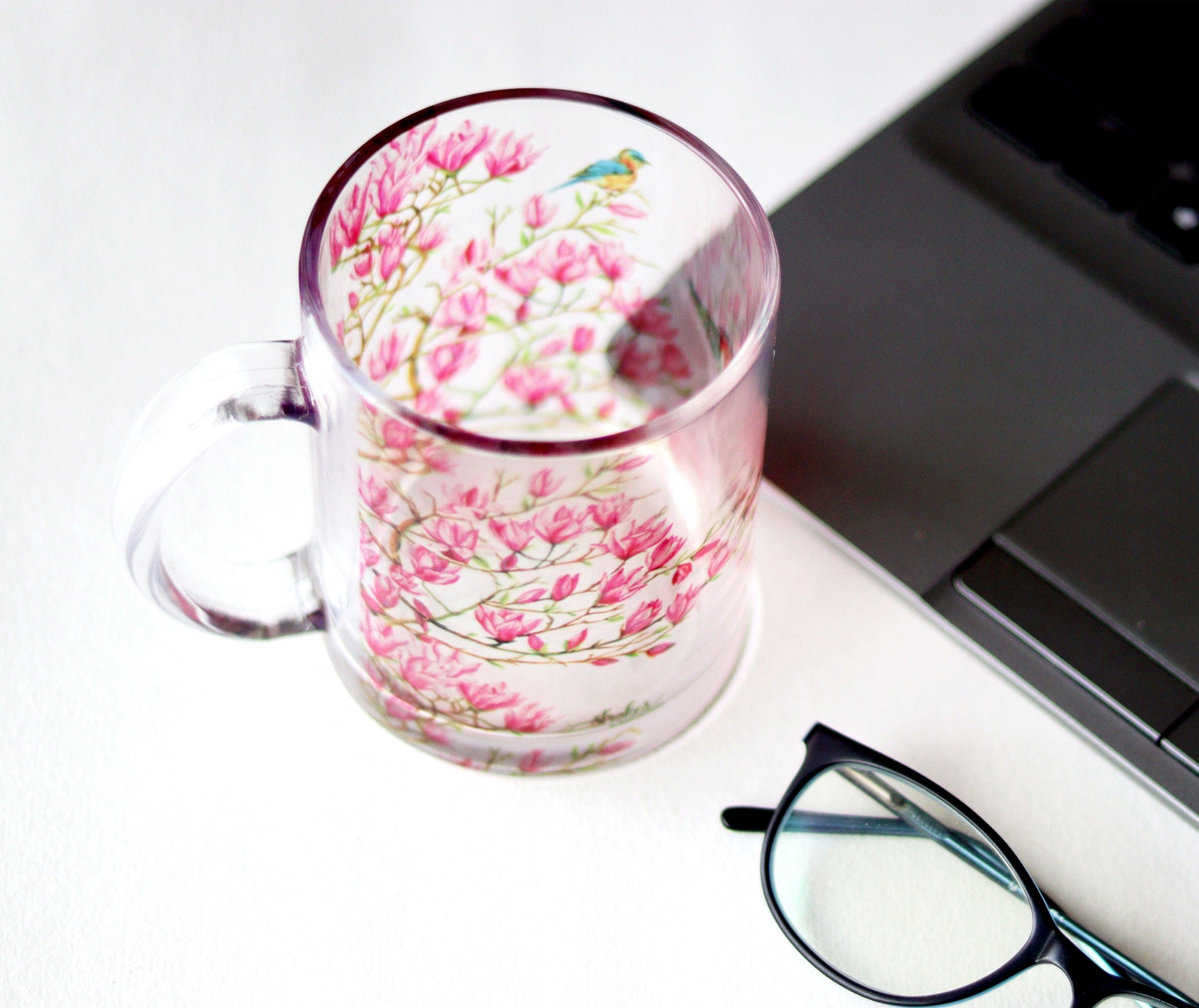 Pink Magnolias Glass Mug