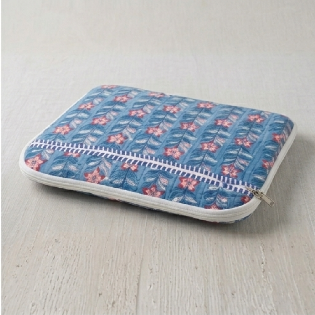 Indigo Floral Block-Print Quilted Laptop & Tablet Sleeve