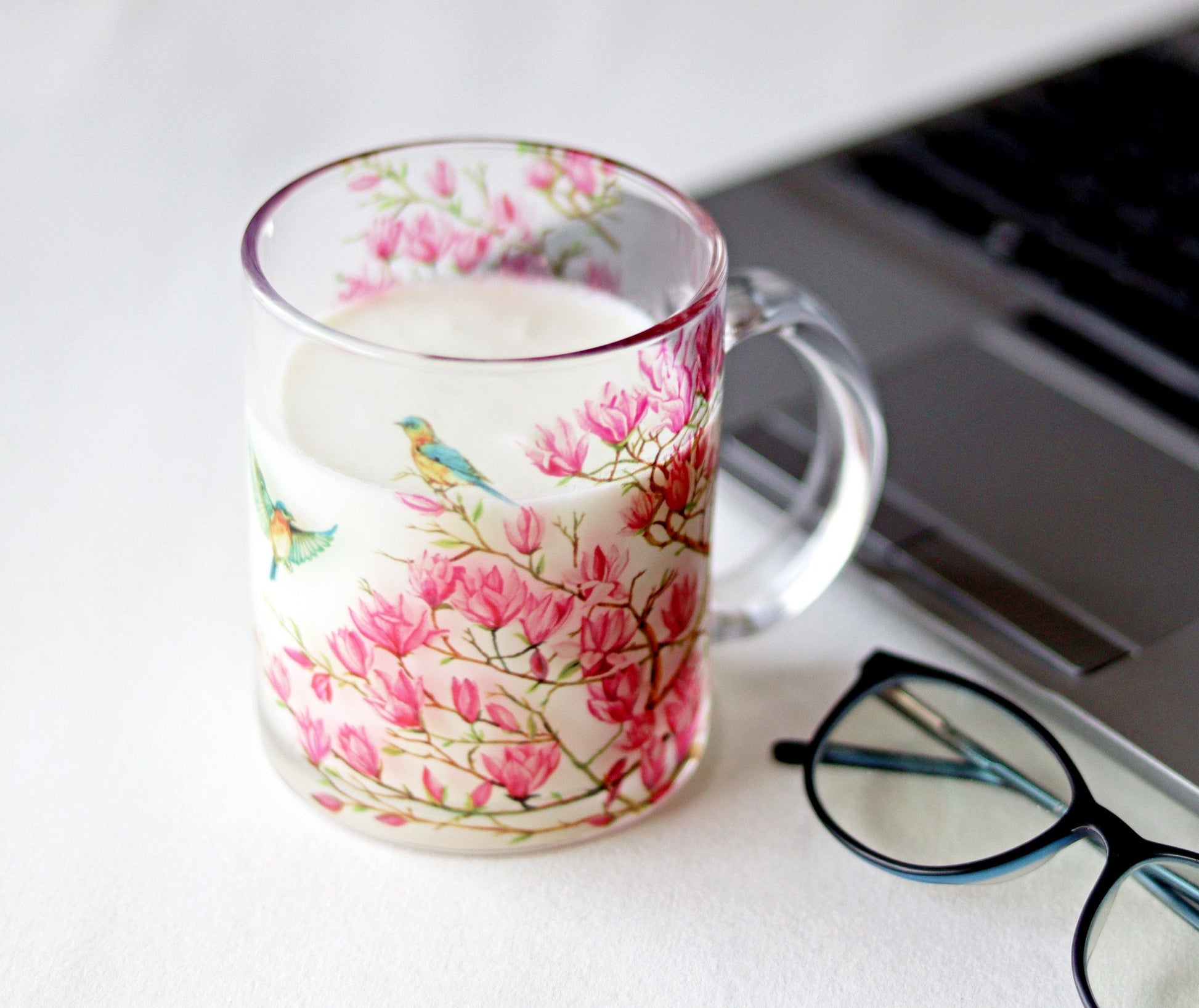 Pink Magnolias Glass Mug