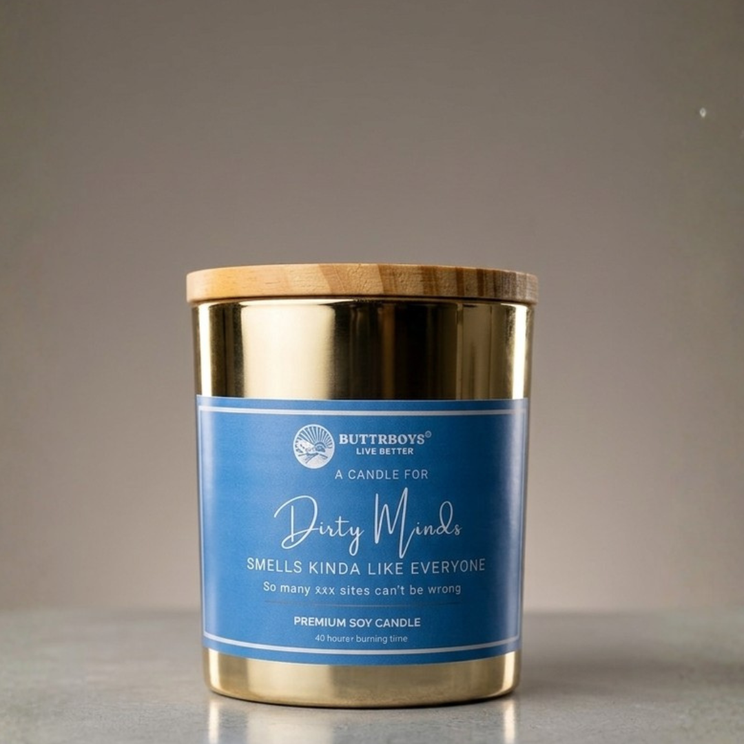Luxury Soy Candle – Dirty Minds | 40 Hour Burn | Premium Rose Gold Jar with Wooden Lid | Funny Scented Candle (Copy)