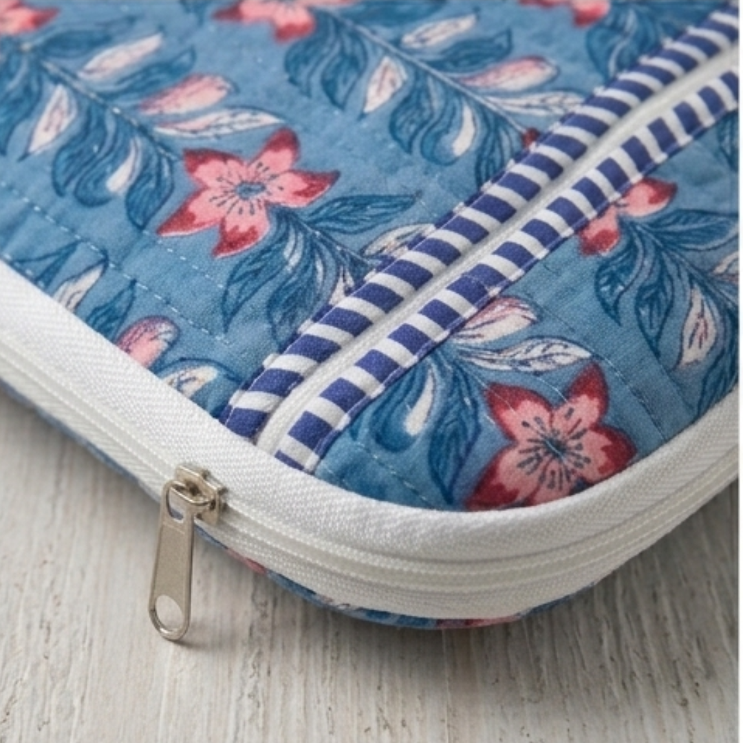 Indigo Floral Block-Print Quilted Laptop & Tablet Sleeve