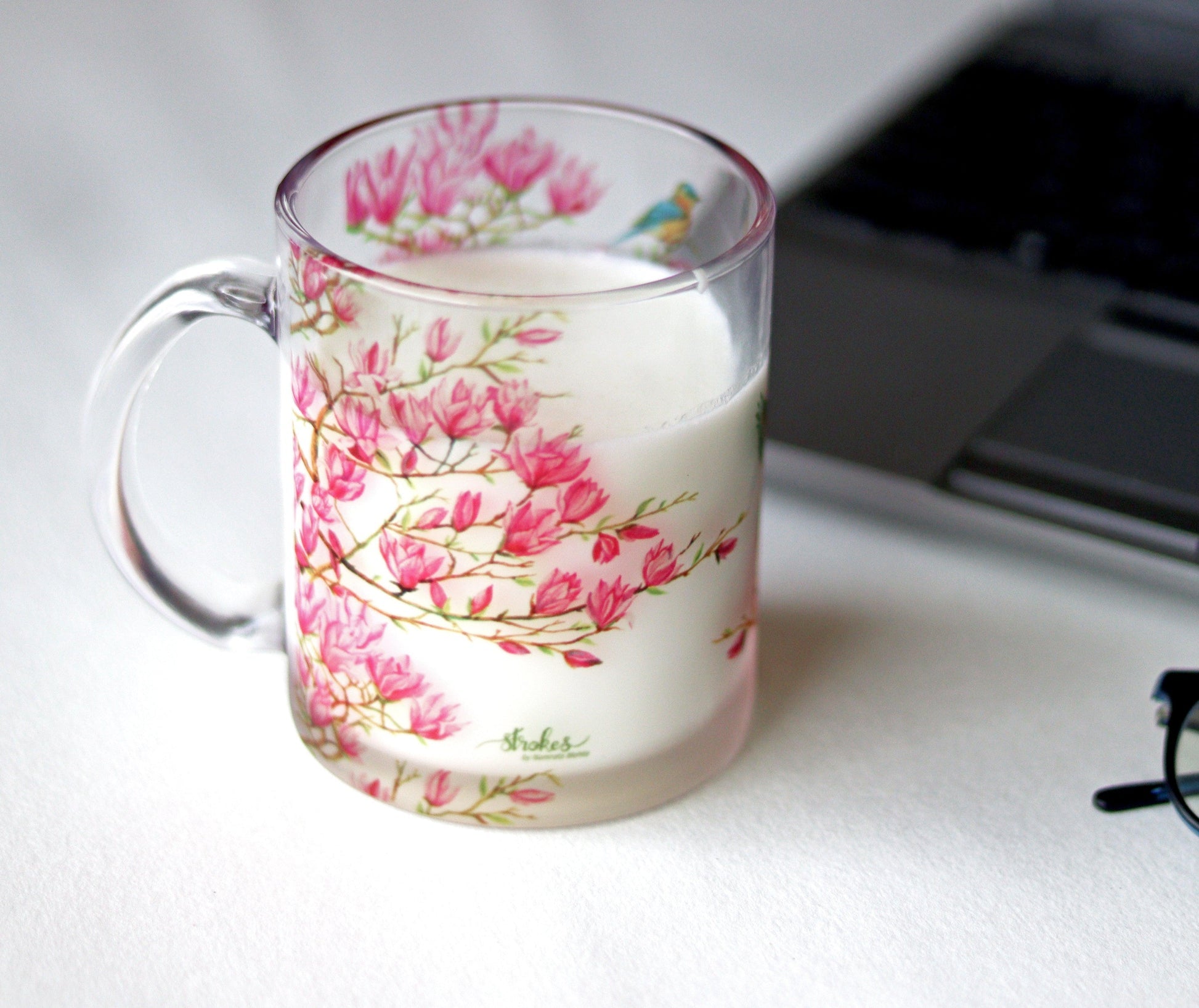 Pink Magnolias Glass Mug