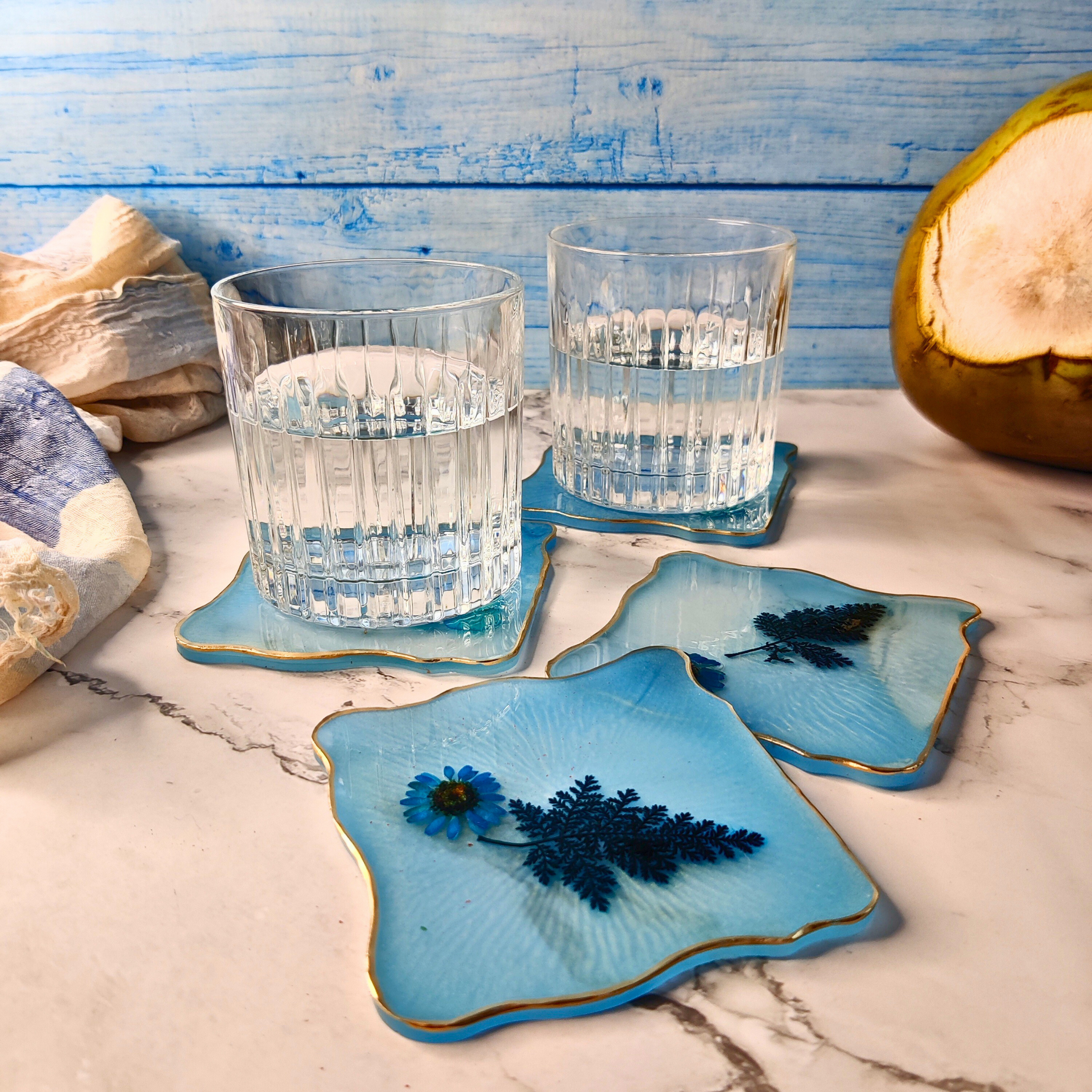Handcrafted Ocean Bloom Epoxy Coasters (Set of 4)