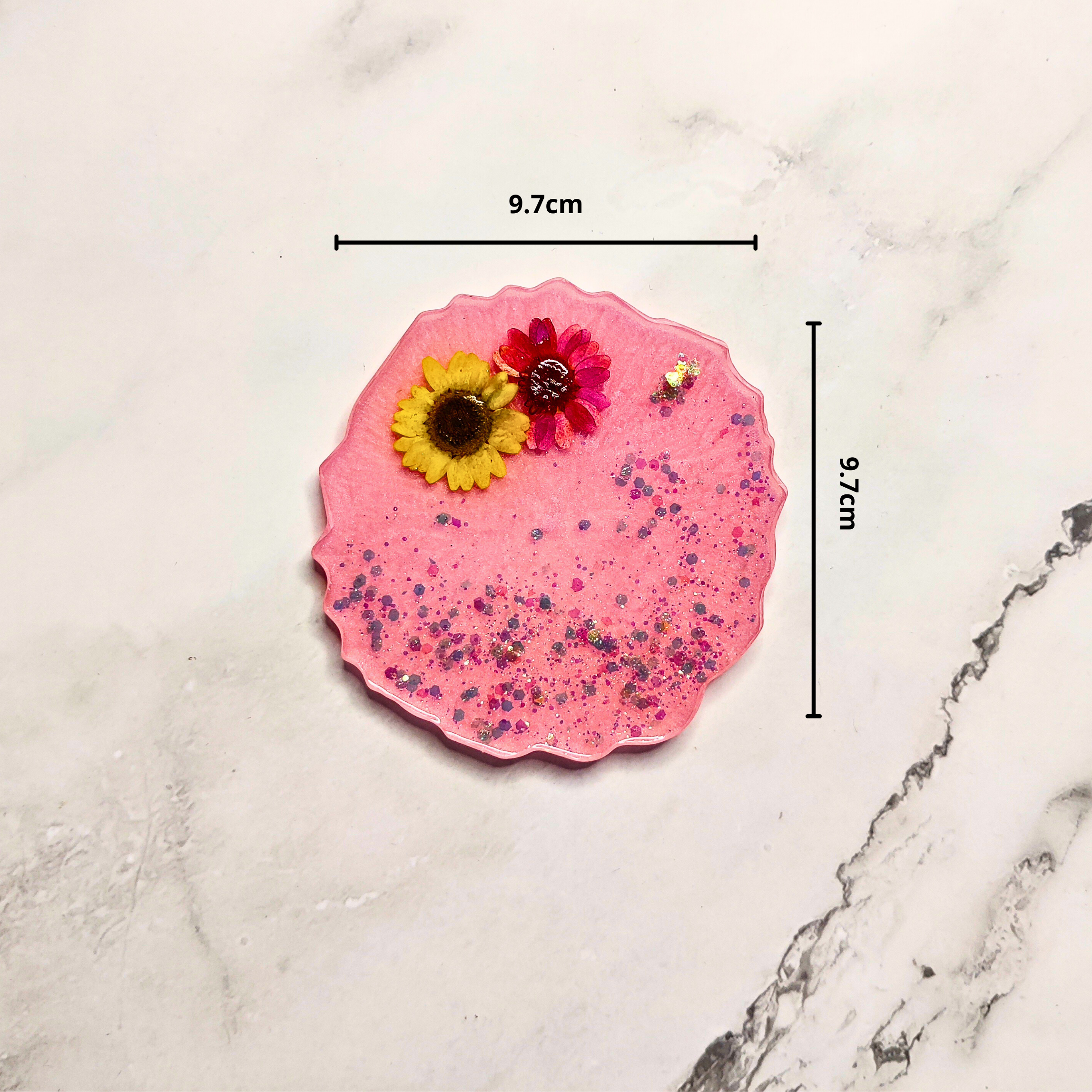 Real Dried Flower Resin Coaster with Gold Edge