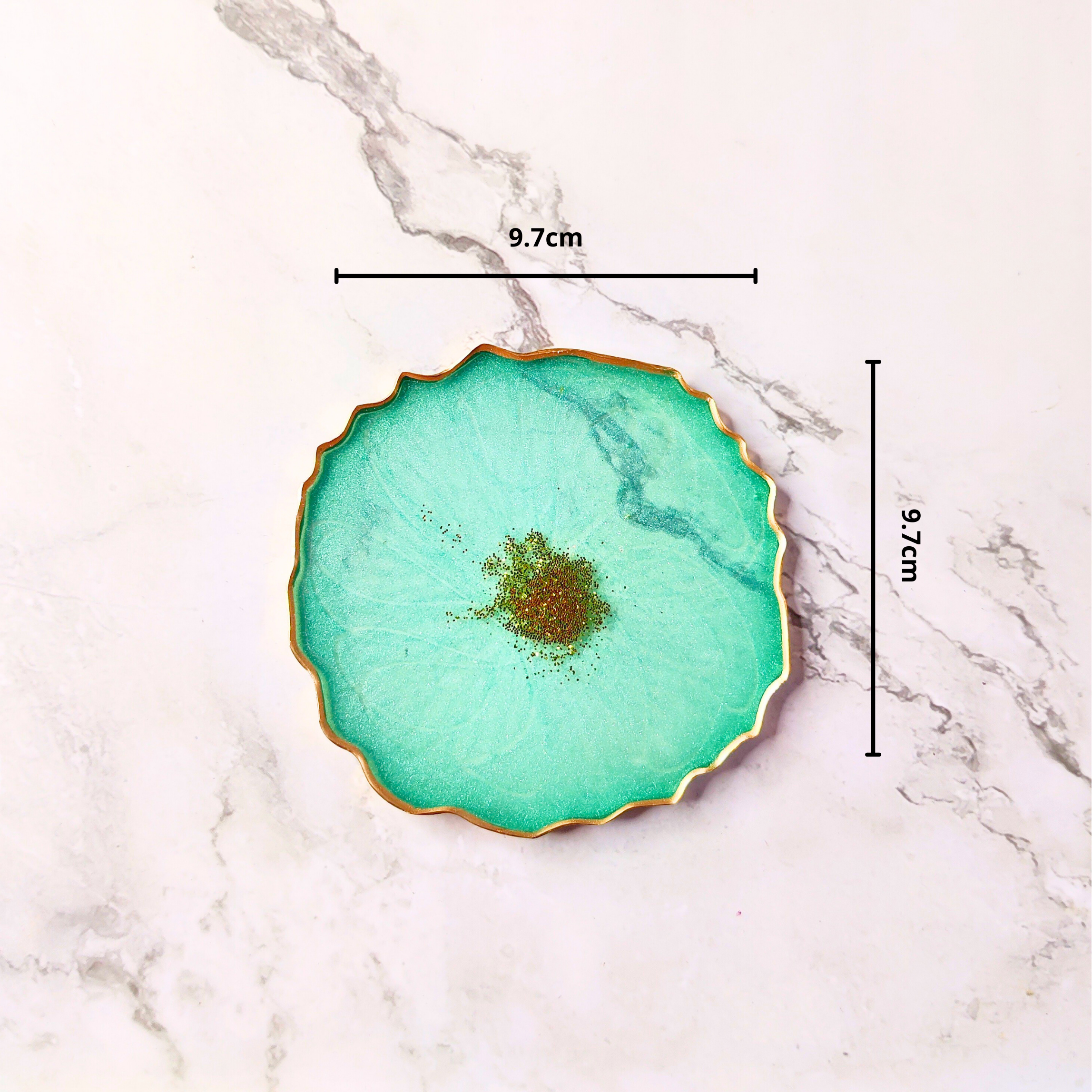 Set of 4 Jewel-Toned Geode Resin Coasters with Gold Glitter Center (Blue, Teal, Green)