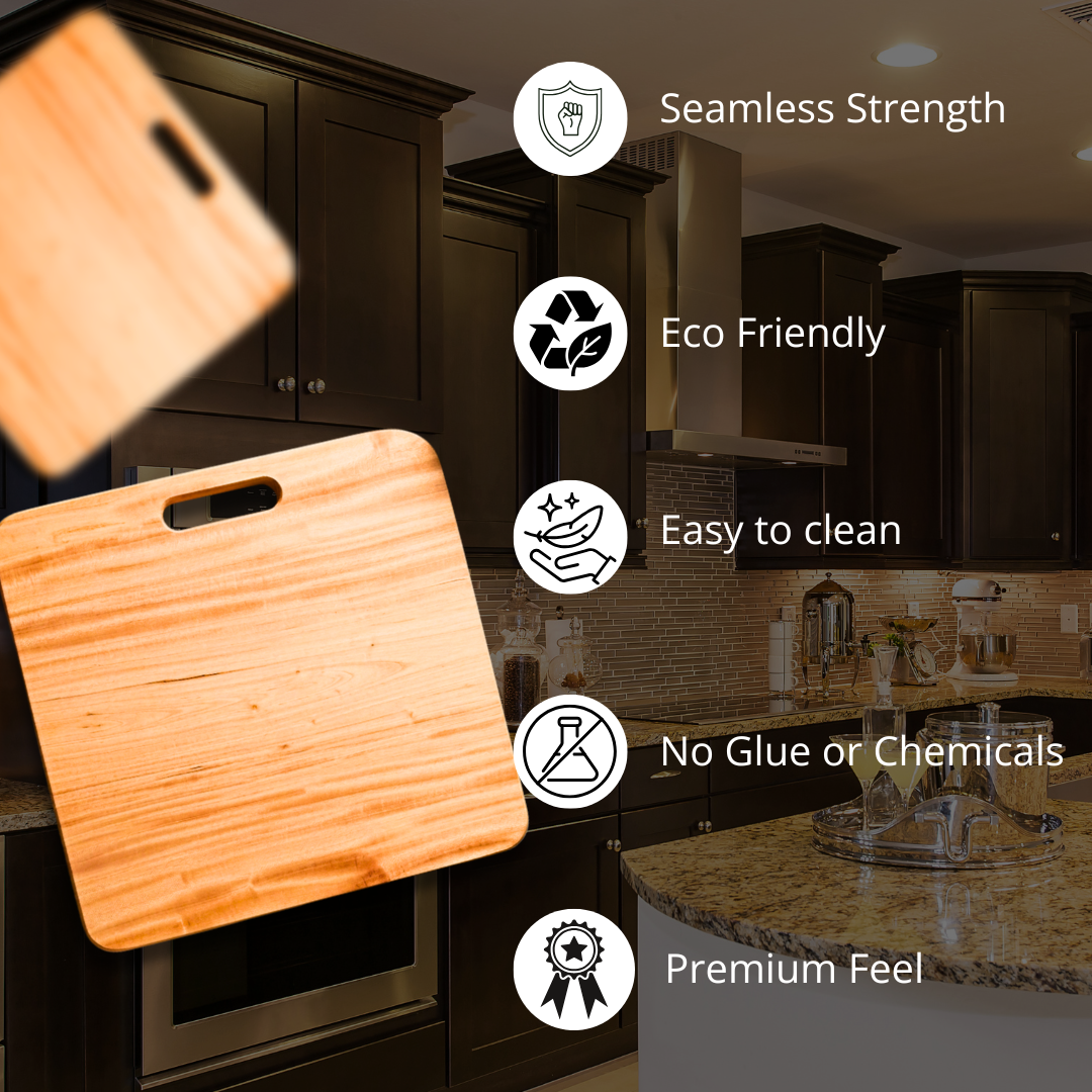 Handcrafted Premium Wooden Chopping Board – Elegant Square Serving Platter & Charcuterie Board with Built-in Handle | Durable Natural Wood Grain Cutting Board for Kitchen, Meal Prep, & Home Décor Gift