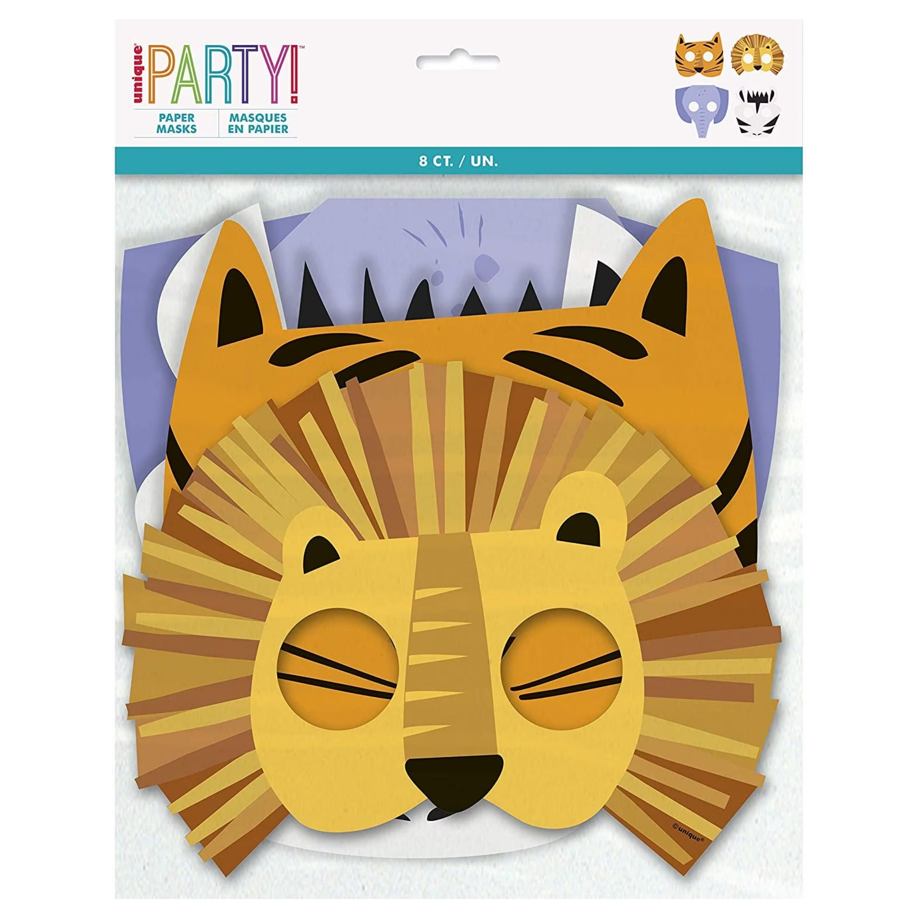 ANIMAL SAFARI PAPER MASKS 8/PKT