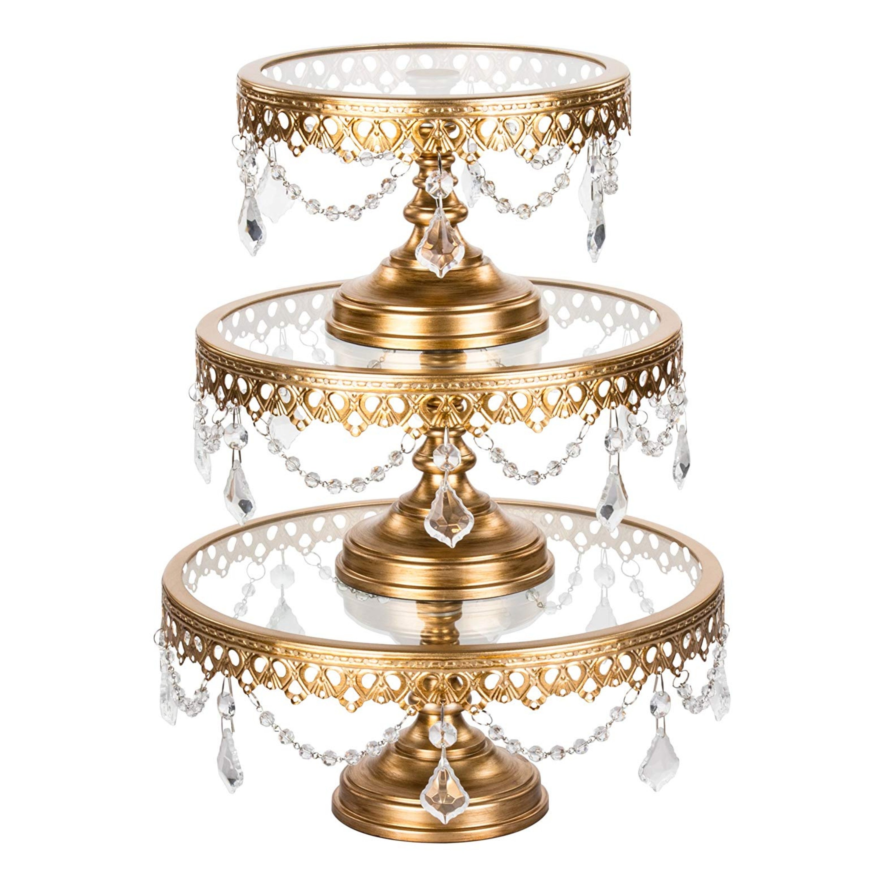 METAL FILIGREE CAKE STAND GOLD SET OF 3