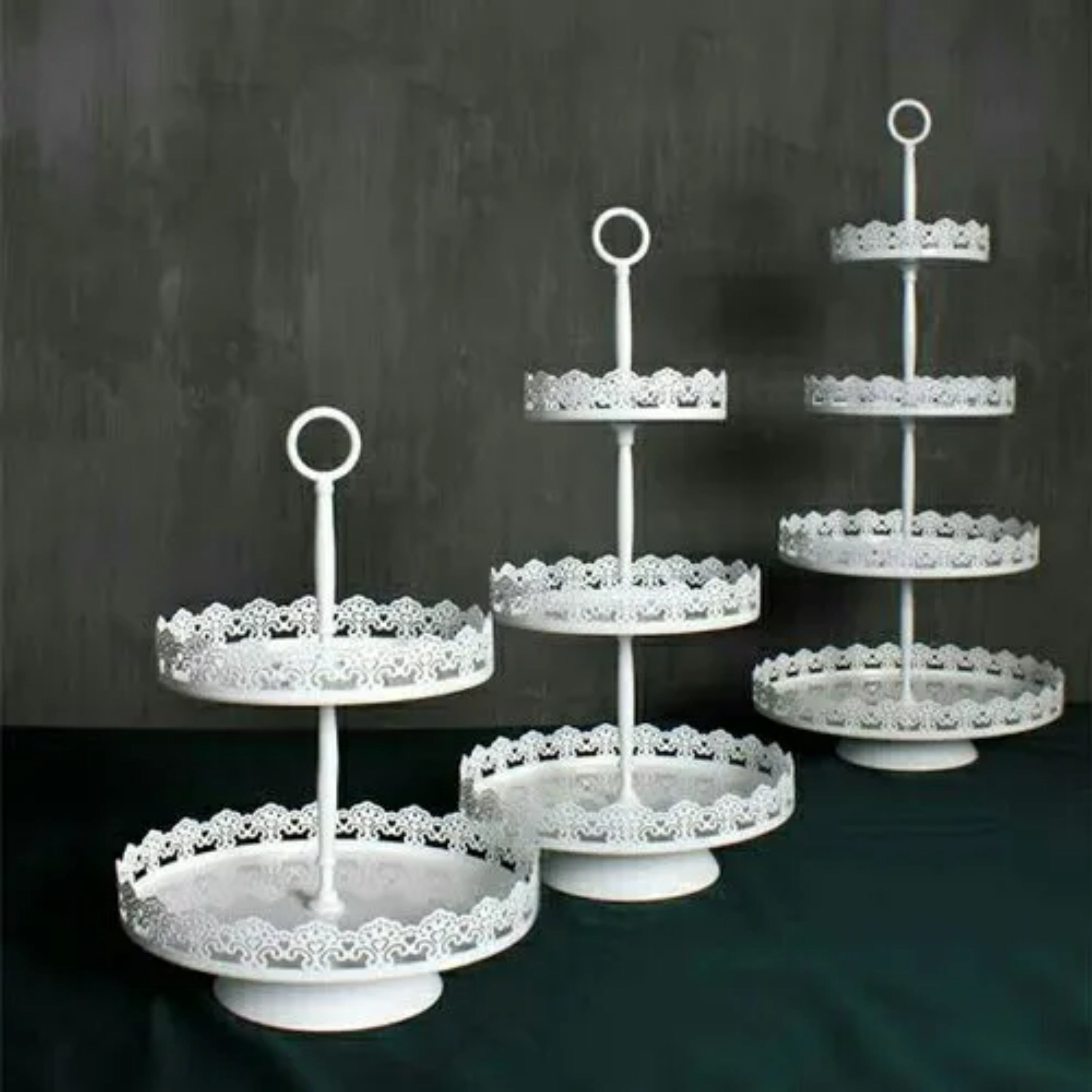 METAL FILIGREE CAKE STAND WHITE SET OF 3