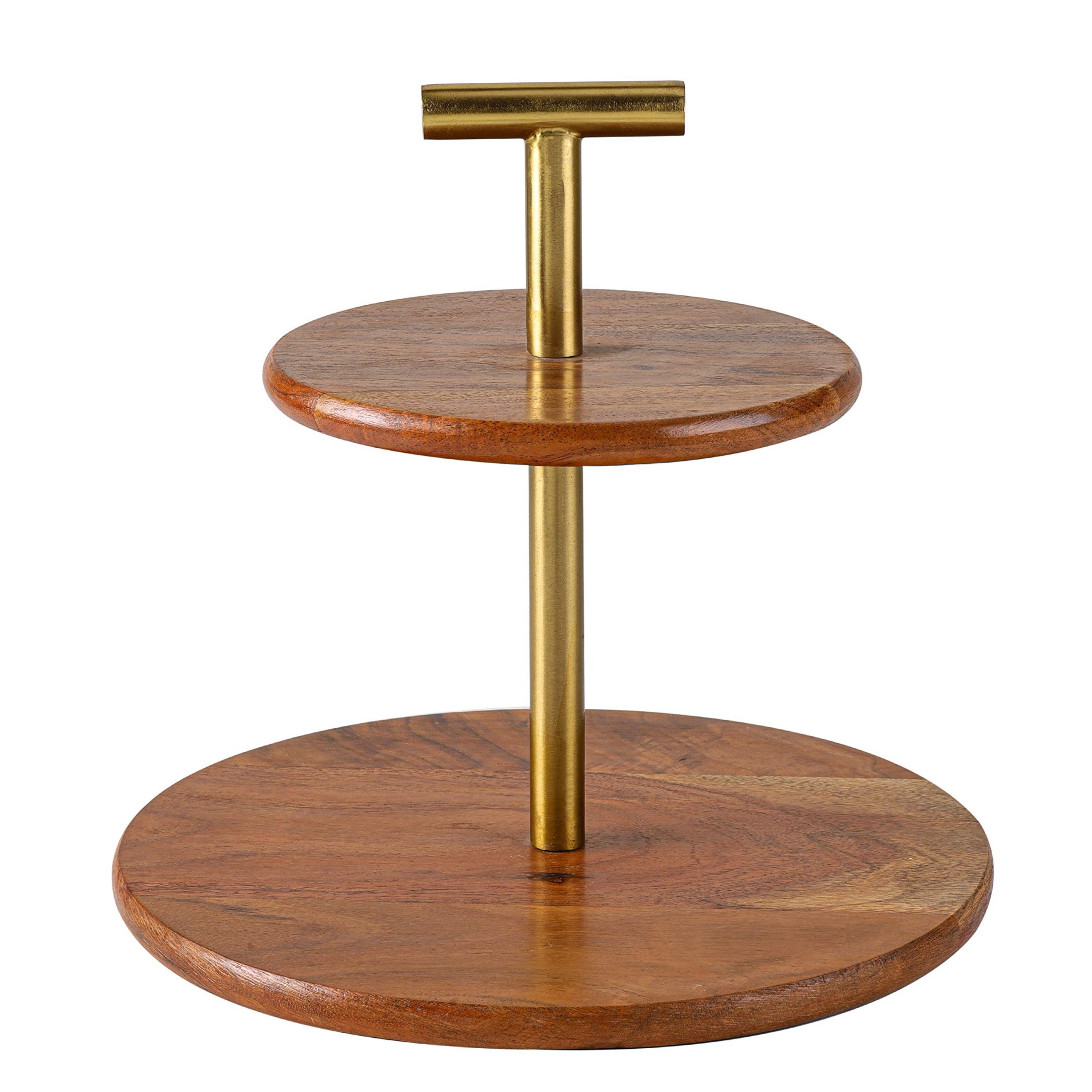 METAL PASTRY WOOD STAND SET OF 2