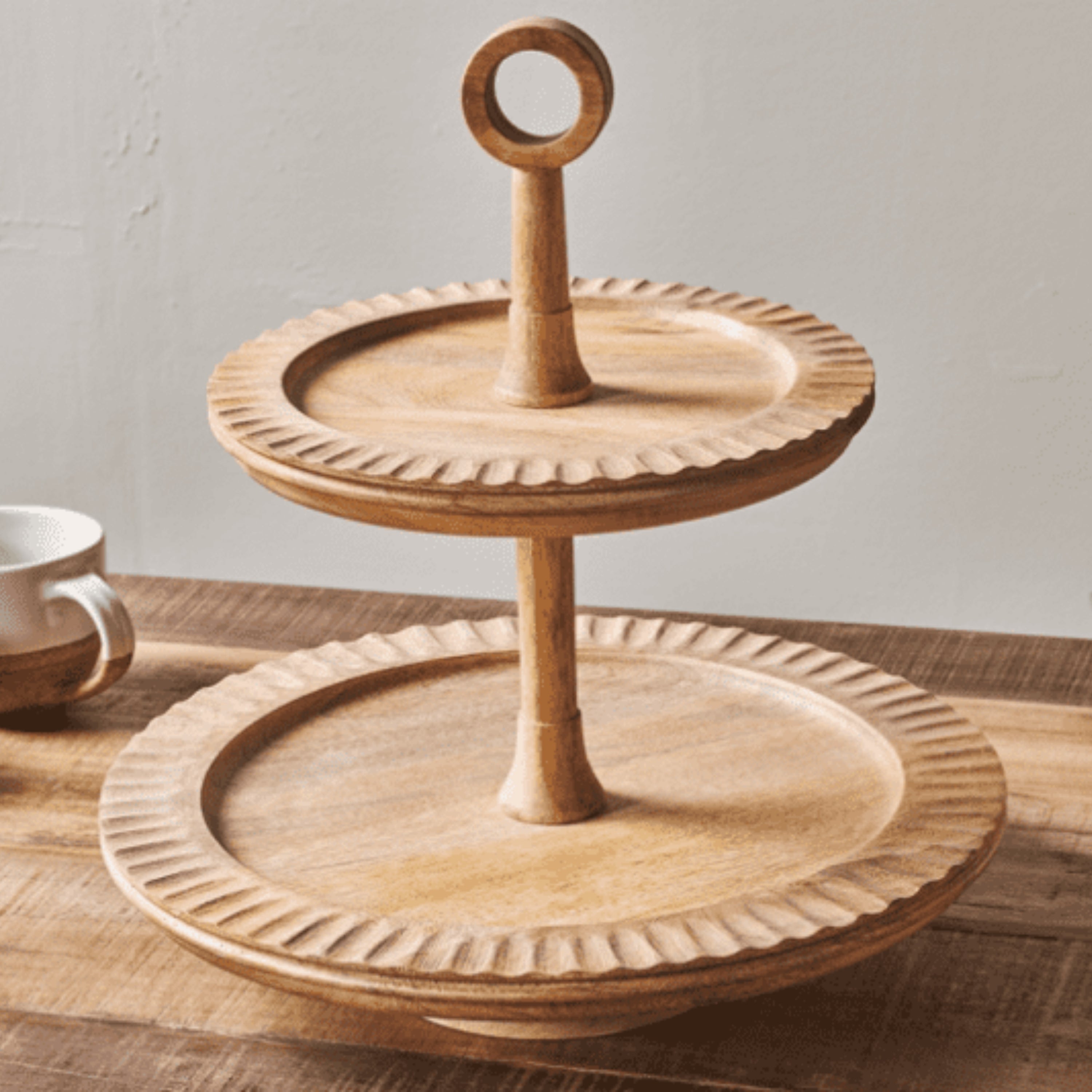 METAL PASTRY WOOD STAND SET OF 2