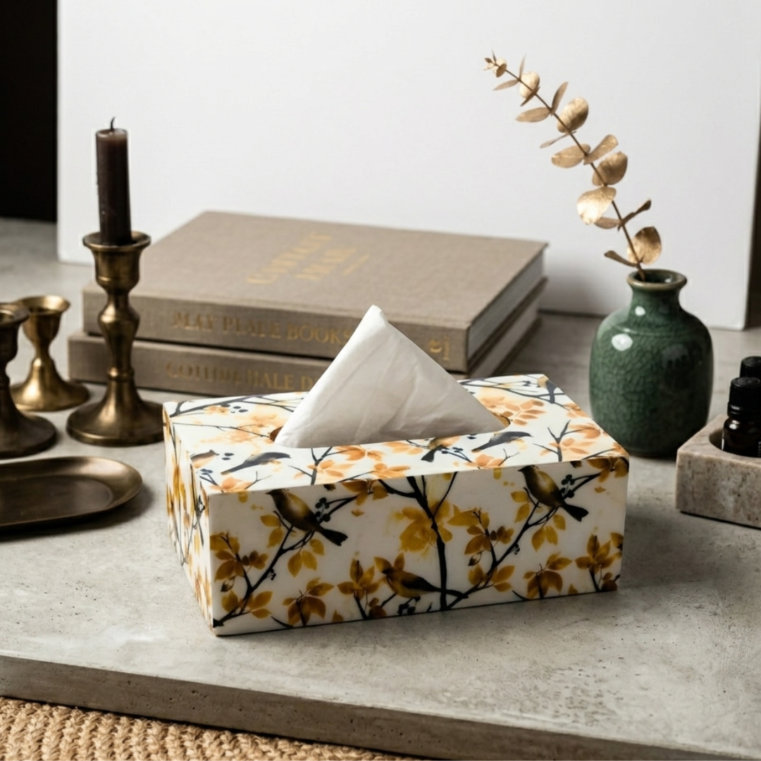 Golden Autumn Birds Tissue Box Cover