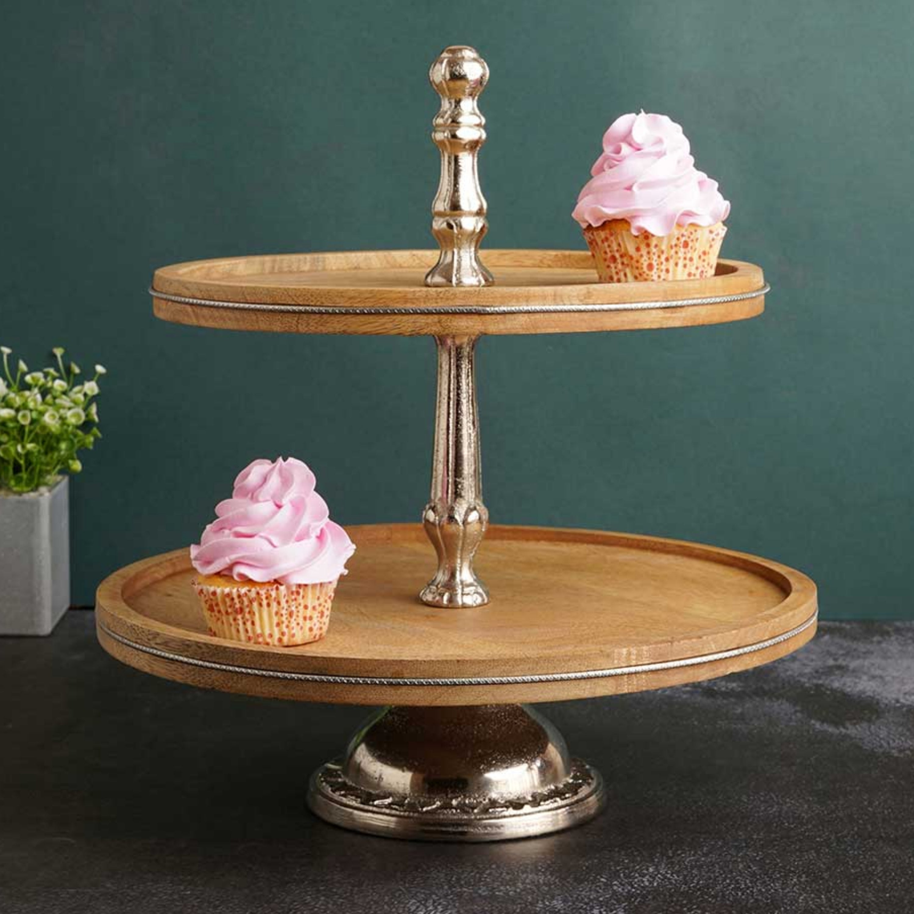 WOODEN CAKE STAND SET OF 2