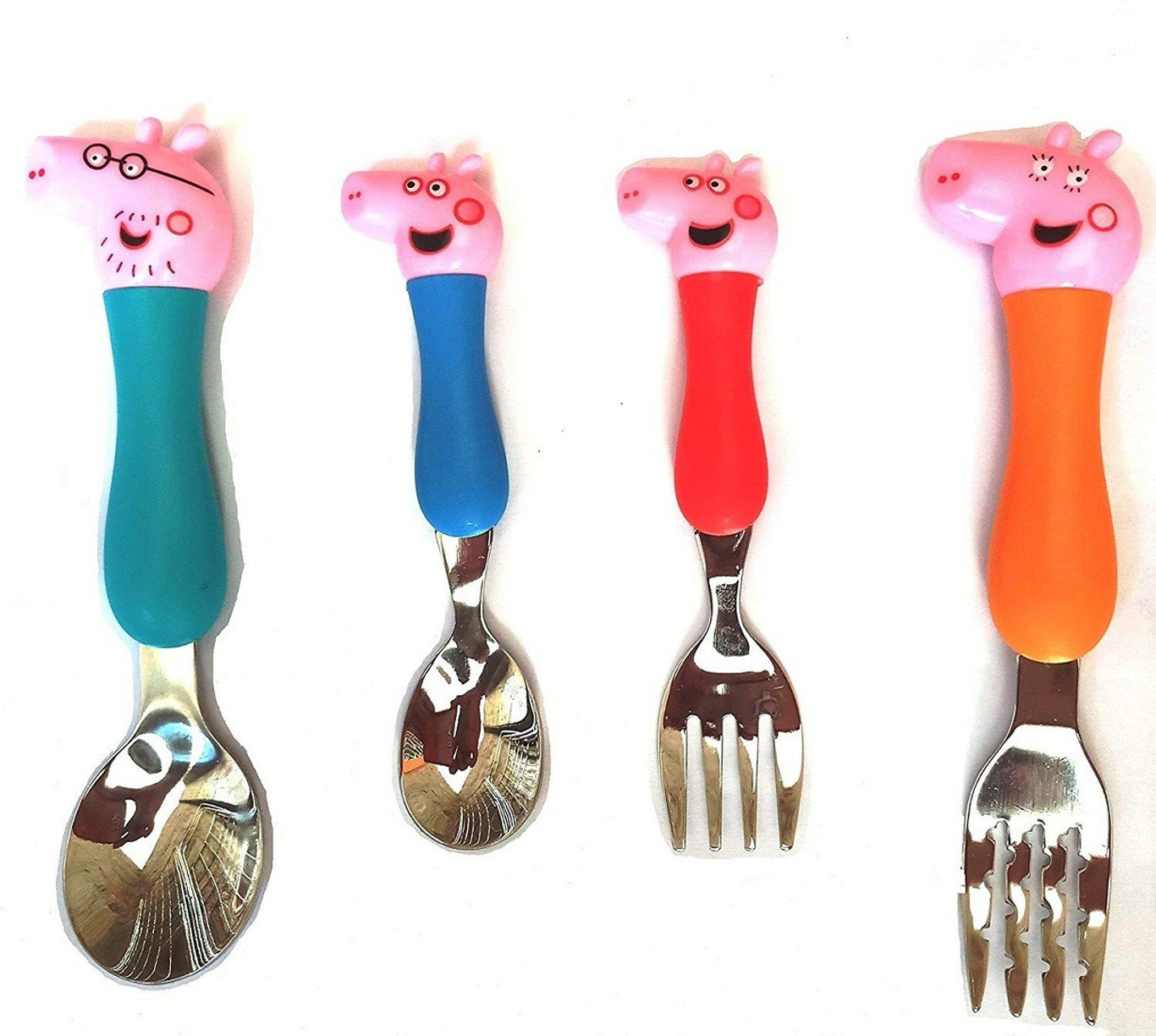Cute Cartoon Fork and Spoon Set for Kids | Stainless Steel Spoon & Fork Set for Baby Stainless Steel, Plastic Cutlery Set