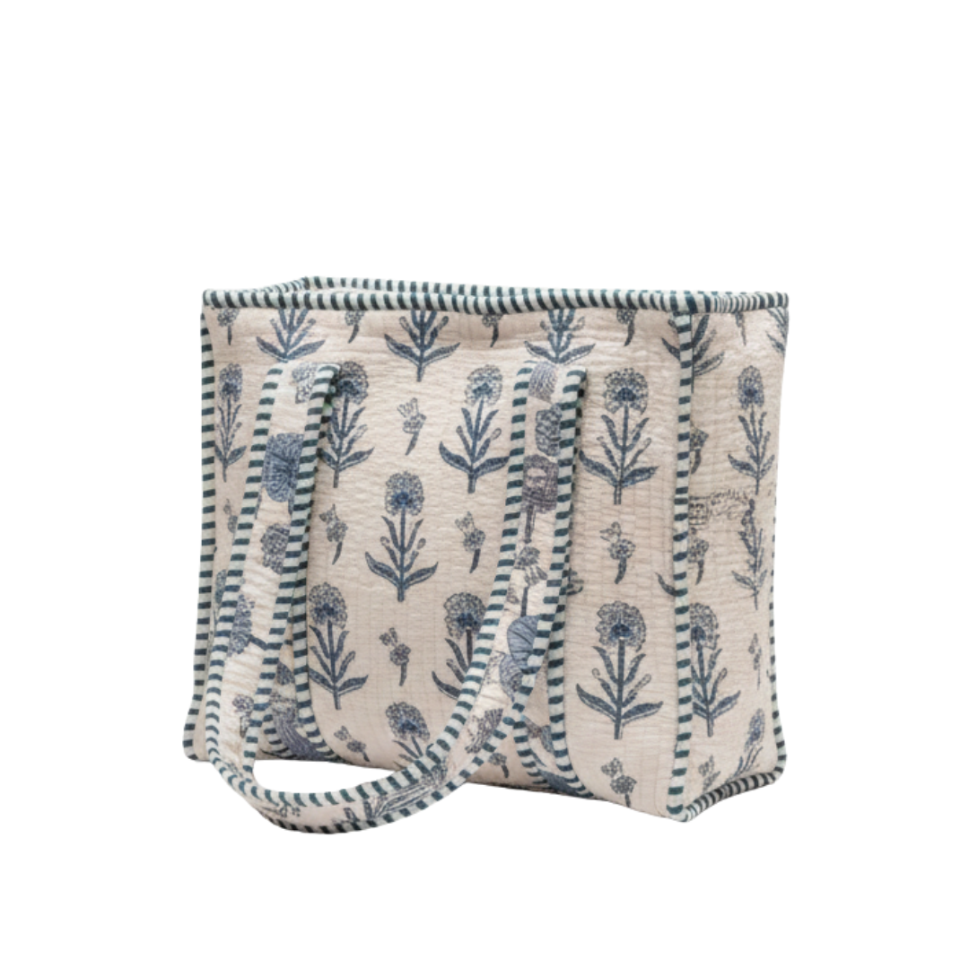 Quilted Cotton Floral Tote Bag – Elegant Everyday Carry